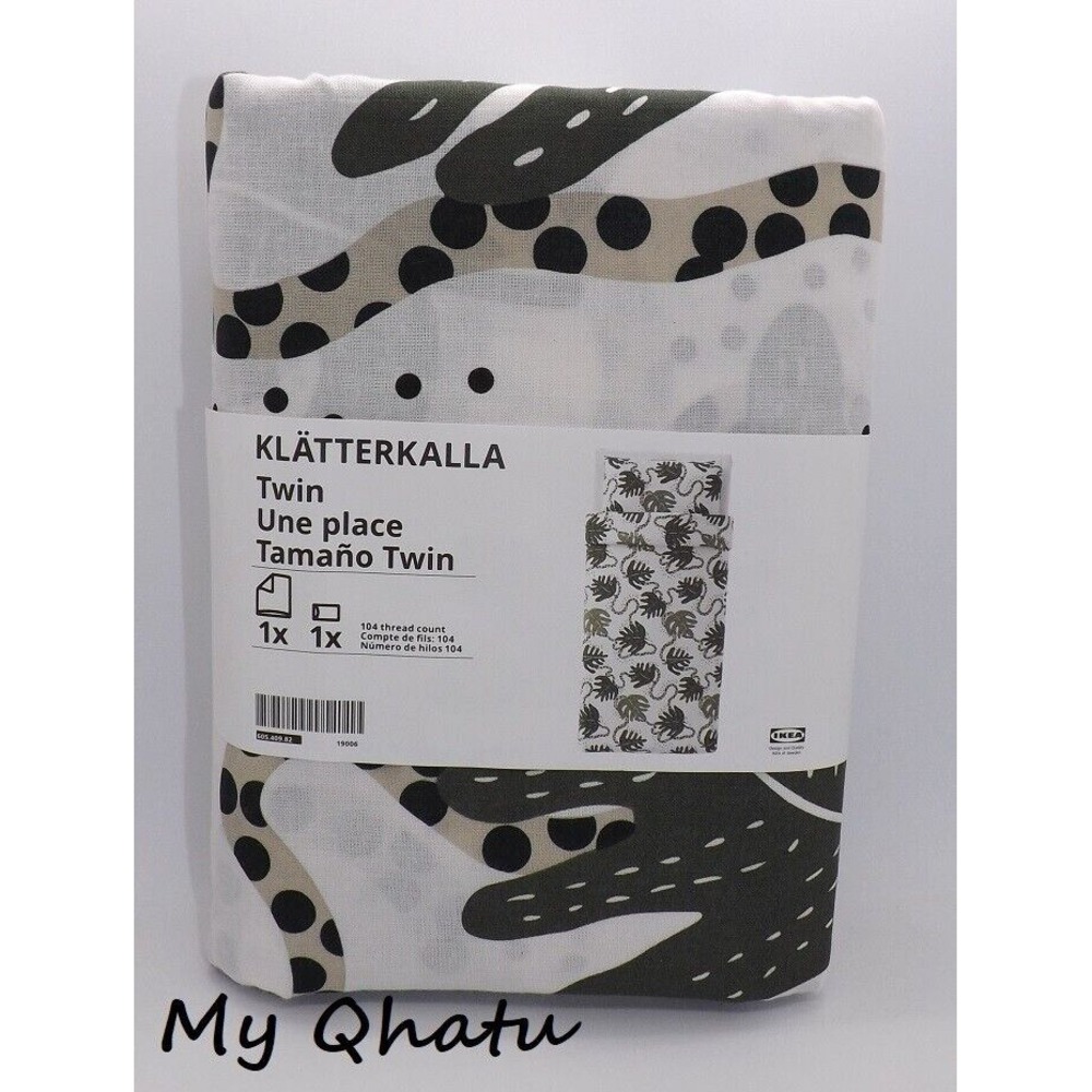 Ikea KLATTERKALLA Twin Duvet Cover with Pillowcase White/Green NEW - Picture 2 of 5